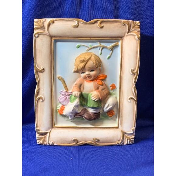 Set of 4 Vintage Ceramic Dimensional Pictures of Boys and Girls Japan - Picture 2 of 11